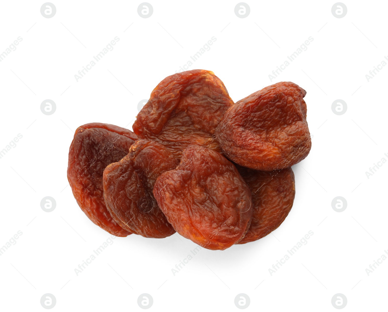 Photo of Tasty dried apricots on white background, top view