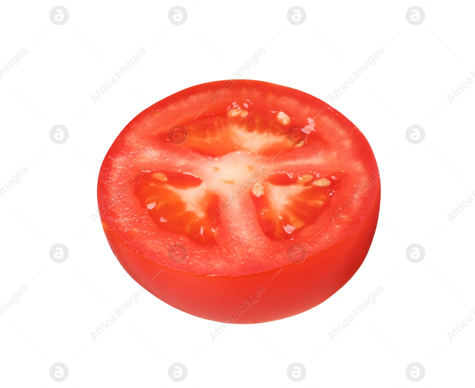 Photo of Slice of fresh ripe tomato isolated on white