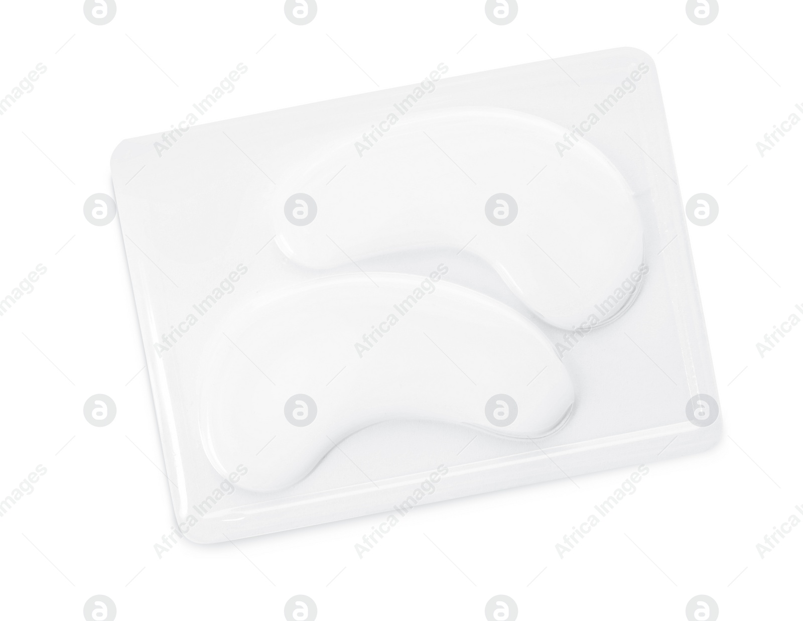 Photo of Package with under eye patches isolated on white, top view. Cosmetic product