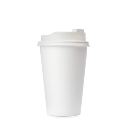 Photo of Takeaway paper coffee cup isolated on white