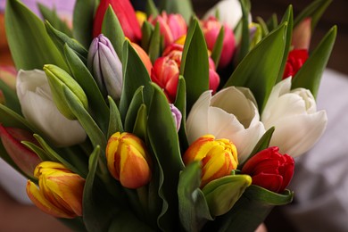 Beautiful bouquet of colorful tulip flowers, closeup