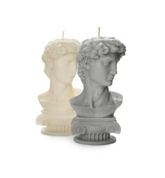 Photo of Beautiful David bust candles on white background