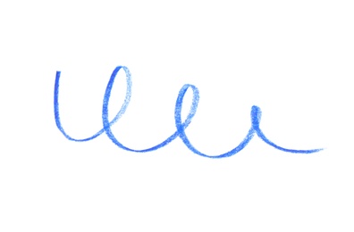 Photo of Blue pencil scribble on white background, top view