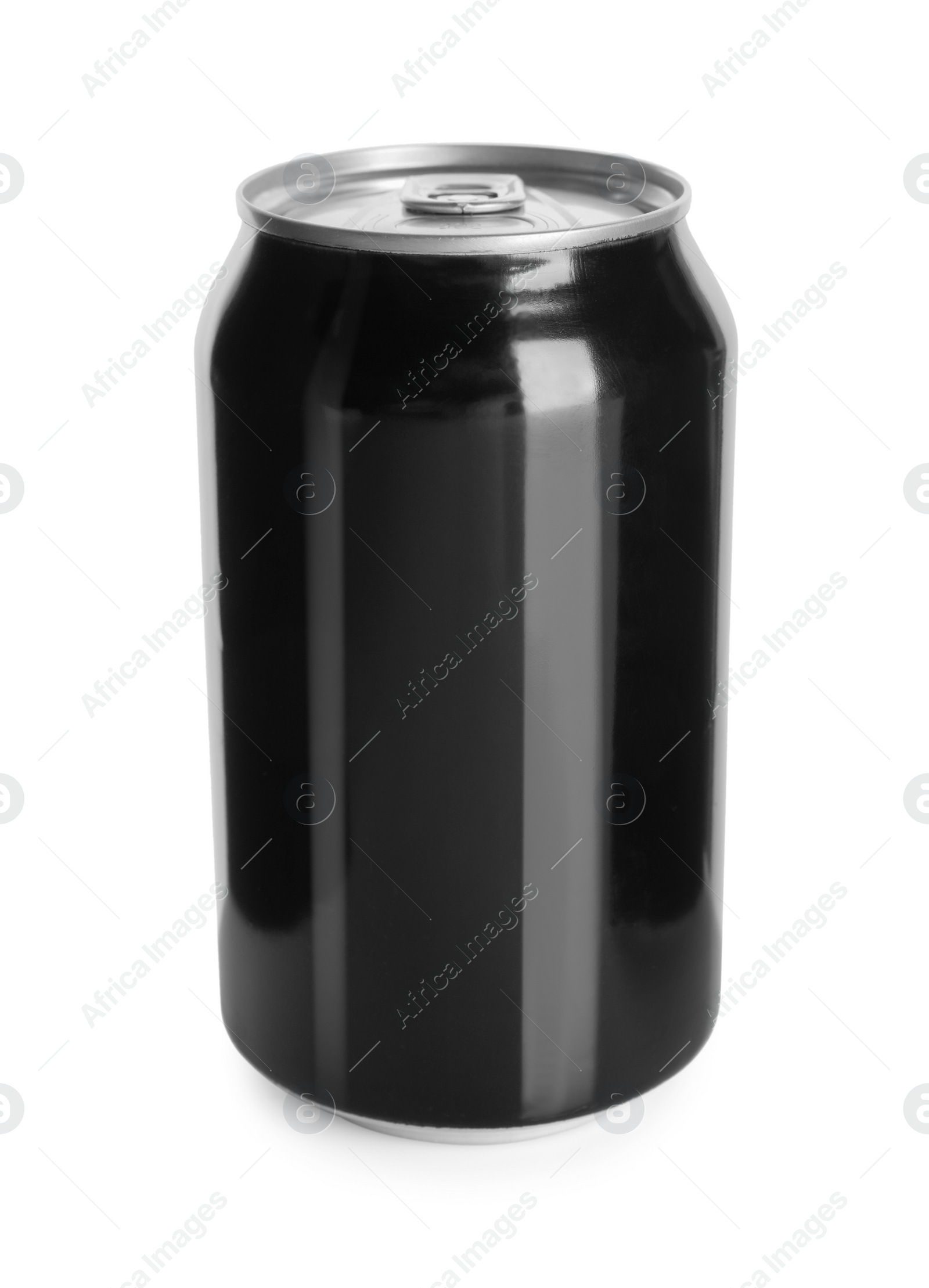 Photo of Black aluminum can isolated on white. Mockup for design