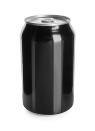 Photo of Black aluminum can isolated on white. Mockup for design