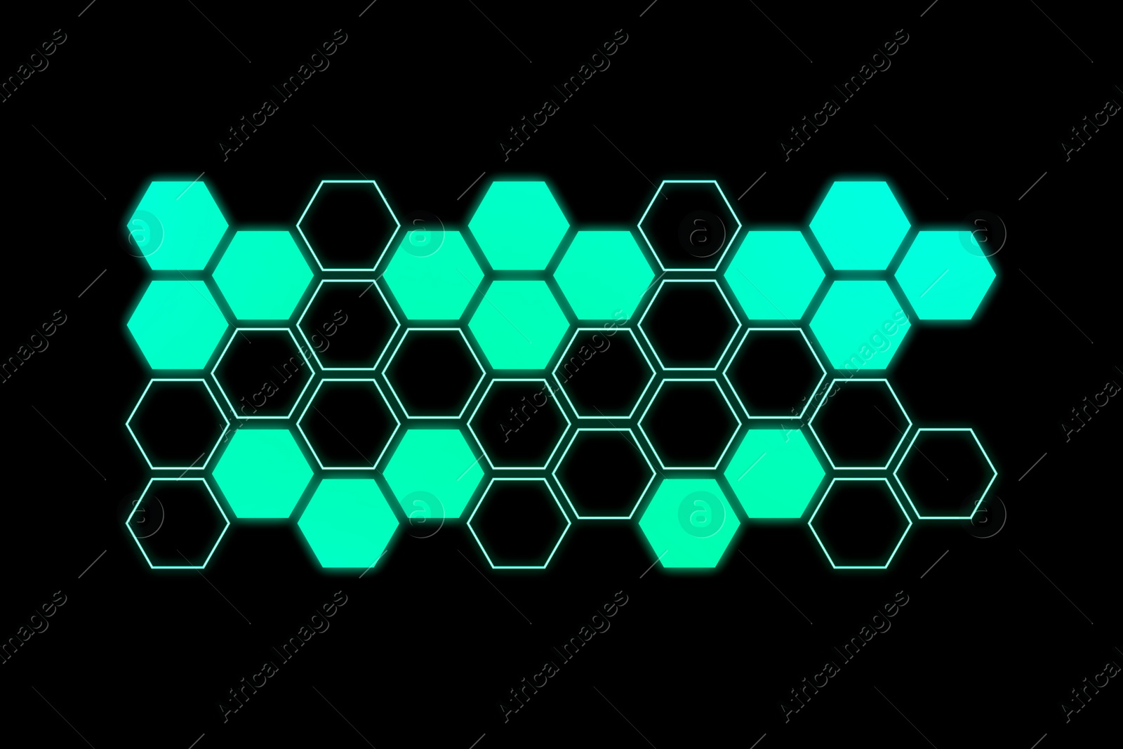 Image of Pattern of hexagons on black background, illustration