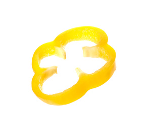 Photo of Slice of ripe yellow bell pepper isolated on white