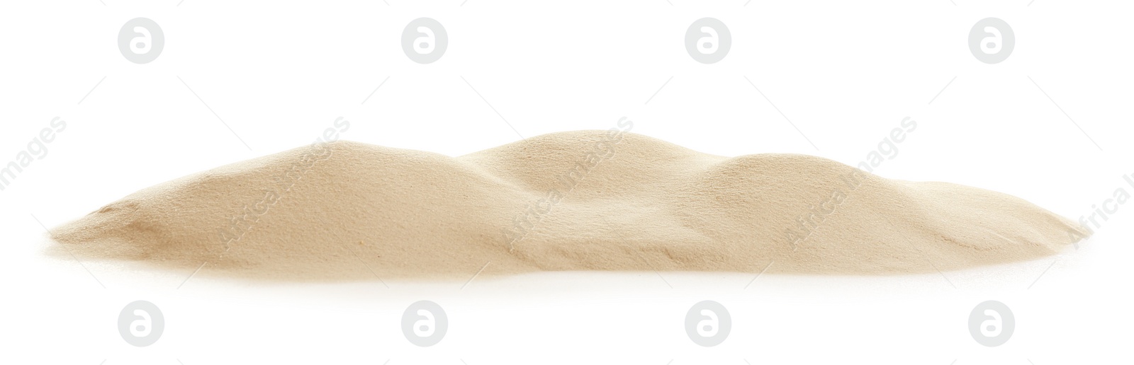 Photo of Heap of dry beach sand on white background