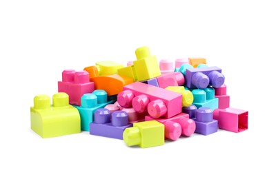 Photo of Colorful blocks isolated on white. Children's toys