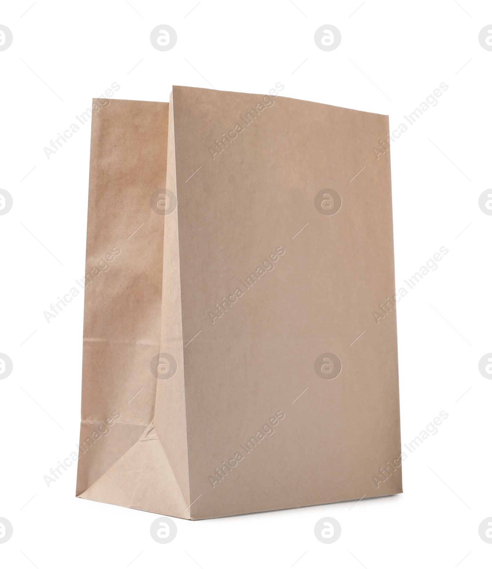 Photo of Open kraft paper bag isolated on white