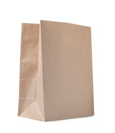 Open kraft paper bag isolated on white