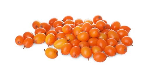 Fresh ripe sea buckthorn berries on white background