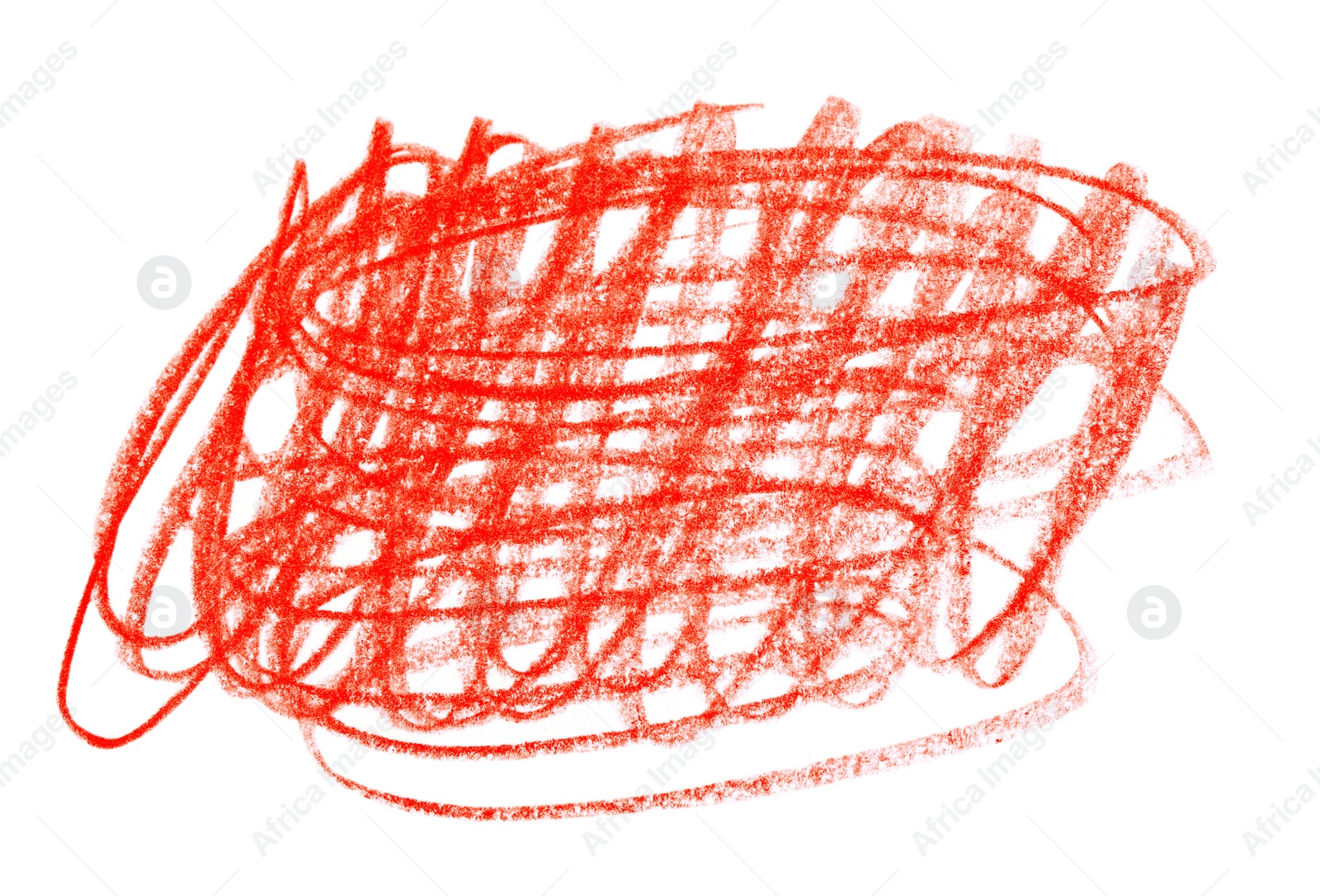 Photo of Red pencil scribble on white background, top view