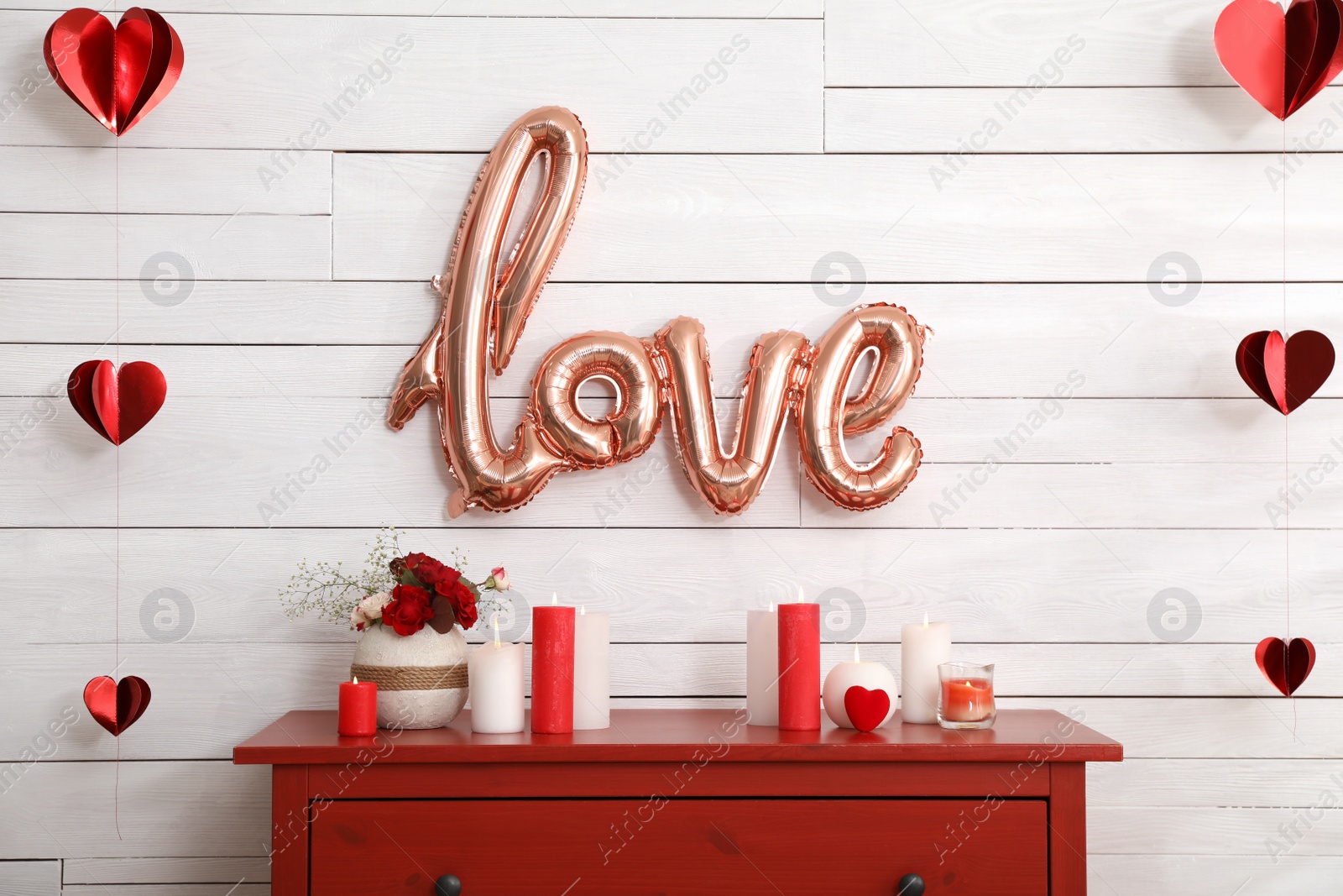 Photo of Beautiful romantic decor indoors. Valentine's Day celebration