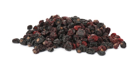 Heap of tasty dried currants on white background