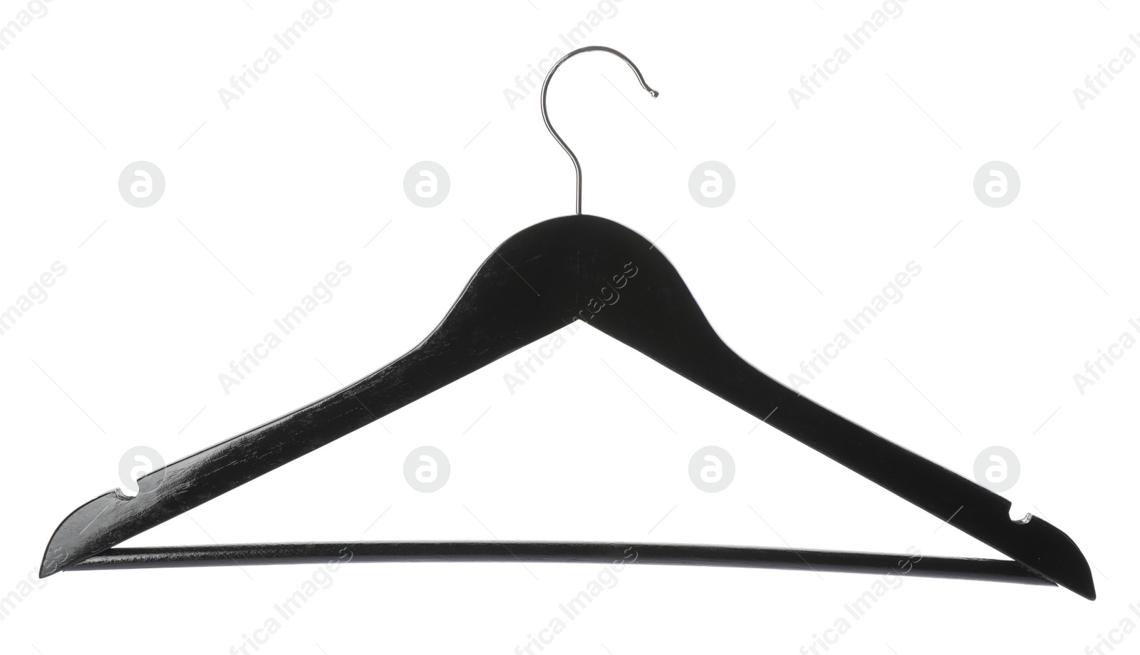 Photo of Empty wooden hanger isolated on white. Wardrobe accessory