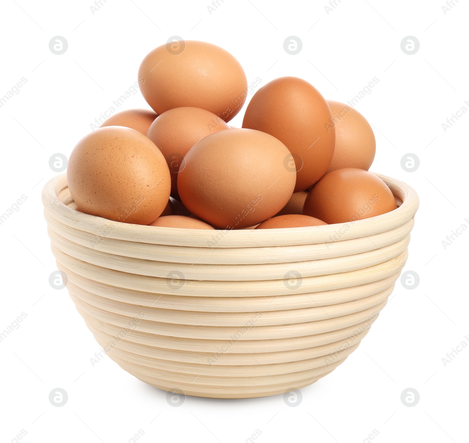 Photo of Chicken eggs in bowl isolated on white