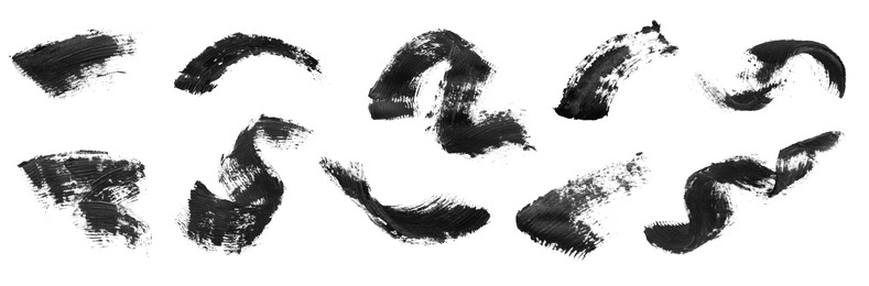 Set with different mascara strokes on white background. Banner design