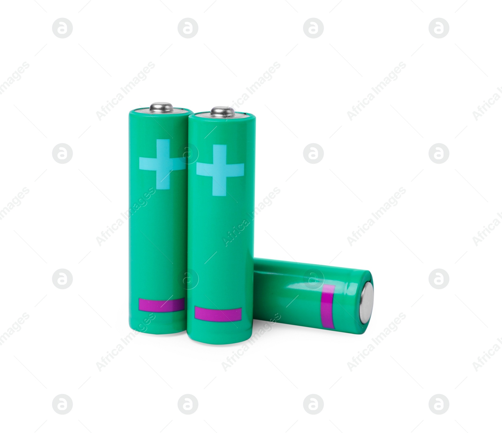 Photo of New AA size batteries isolated on white