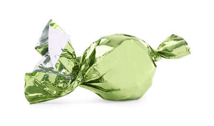 Photo of Candy in light green wrapper isolated on white