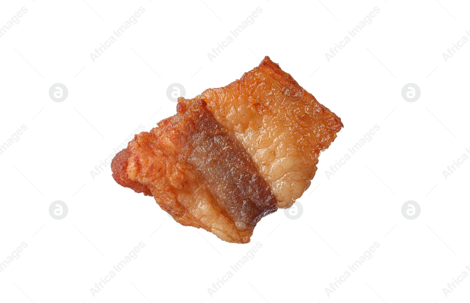 Photo of Tasty fried crackling isolated on white. Cooked pork lard