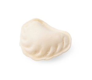 Photo of Raw dumpling (varenyk) with tasty filling on white background
