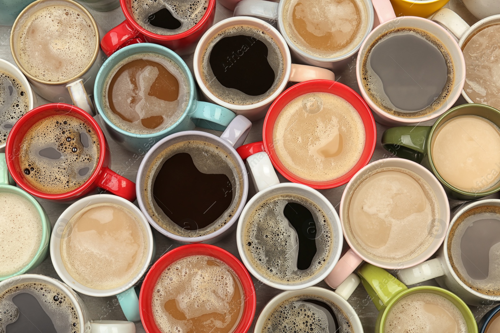 Photo of Flat lay composition with cups of coffee. Food photography