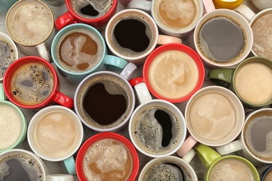 Flat lay composition with cups of coffee. Food photography