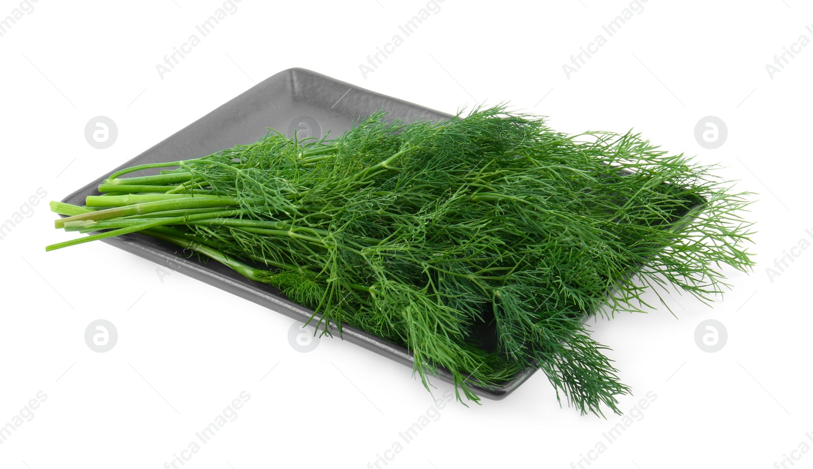 Photo of Plate with fresh dill isolated on white