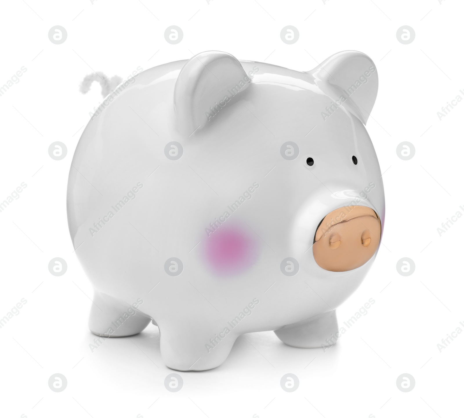 Photo of Cute piggy bank on white background. Money saving