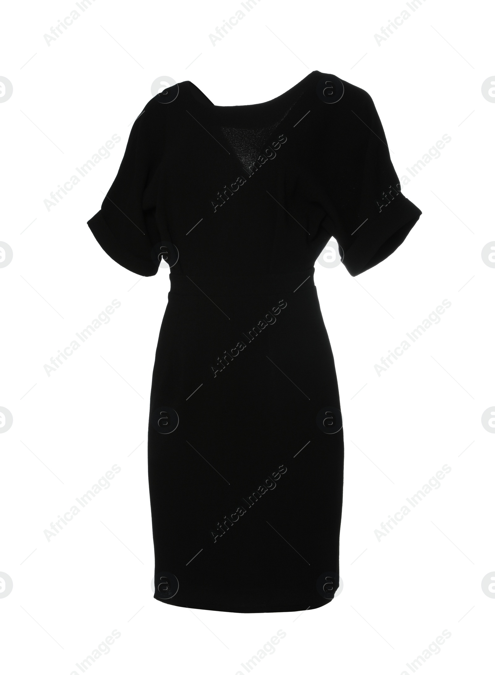 Photo of Beautiful short black dress on white background