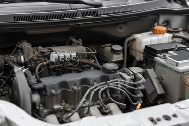 View of engine bay in modern car