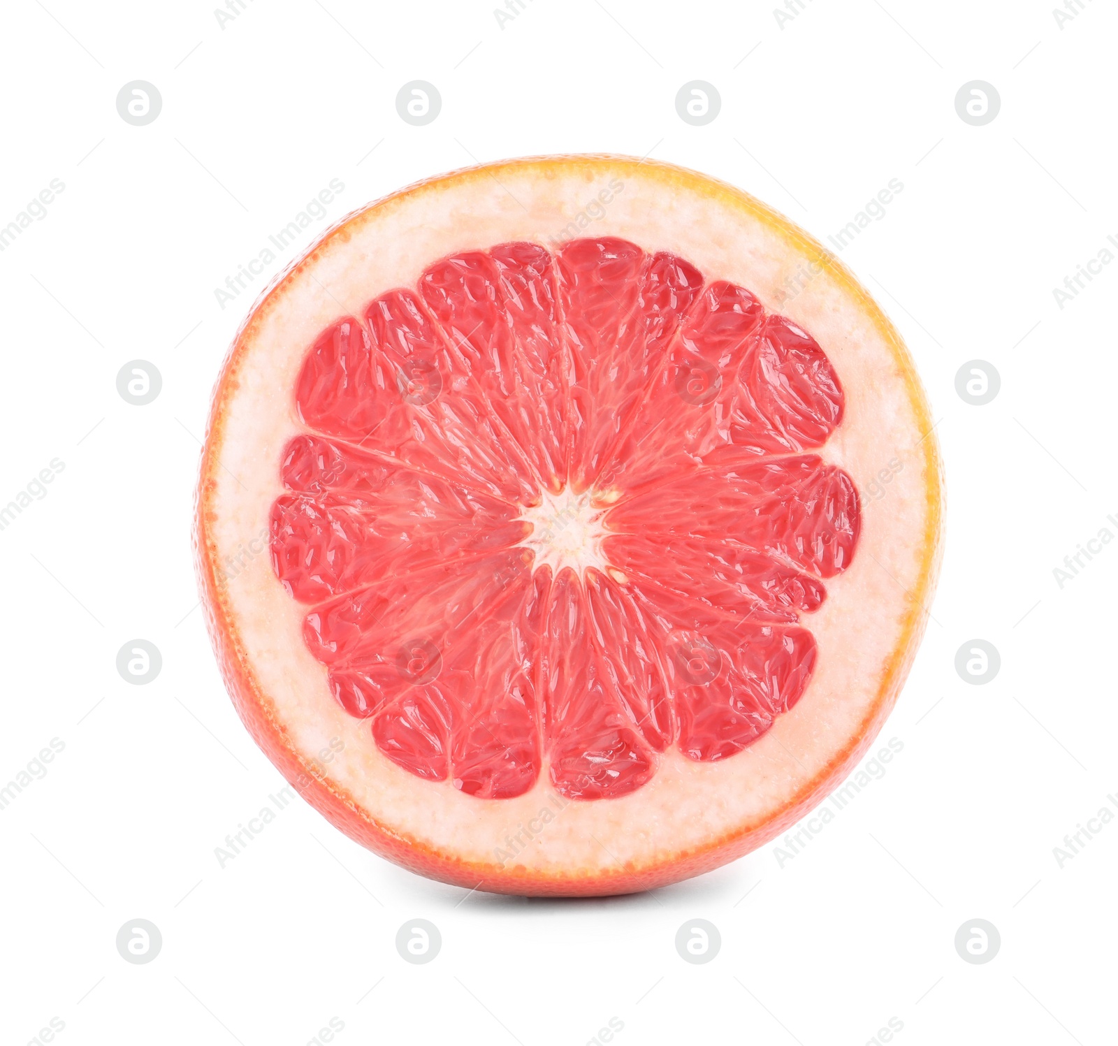 Photo of Cut grapefruit isolated on white. Exotic fruit