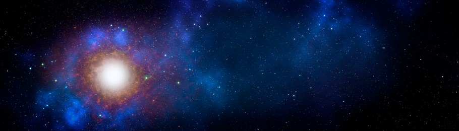 Shiny galaxy and stars in celestial cosmos, banner design