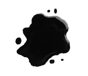 Blots of black paint on white background, top view