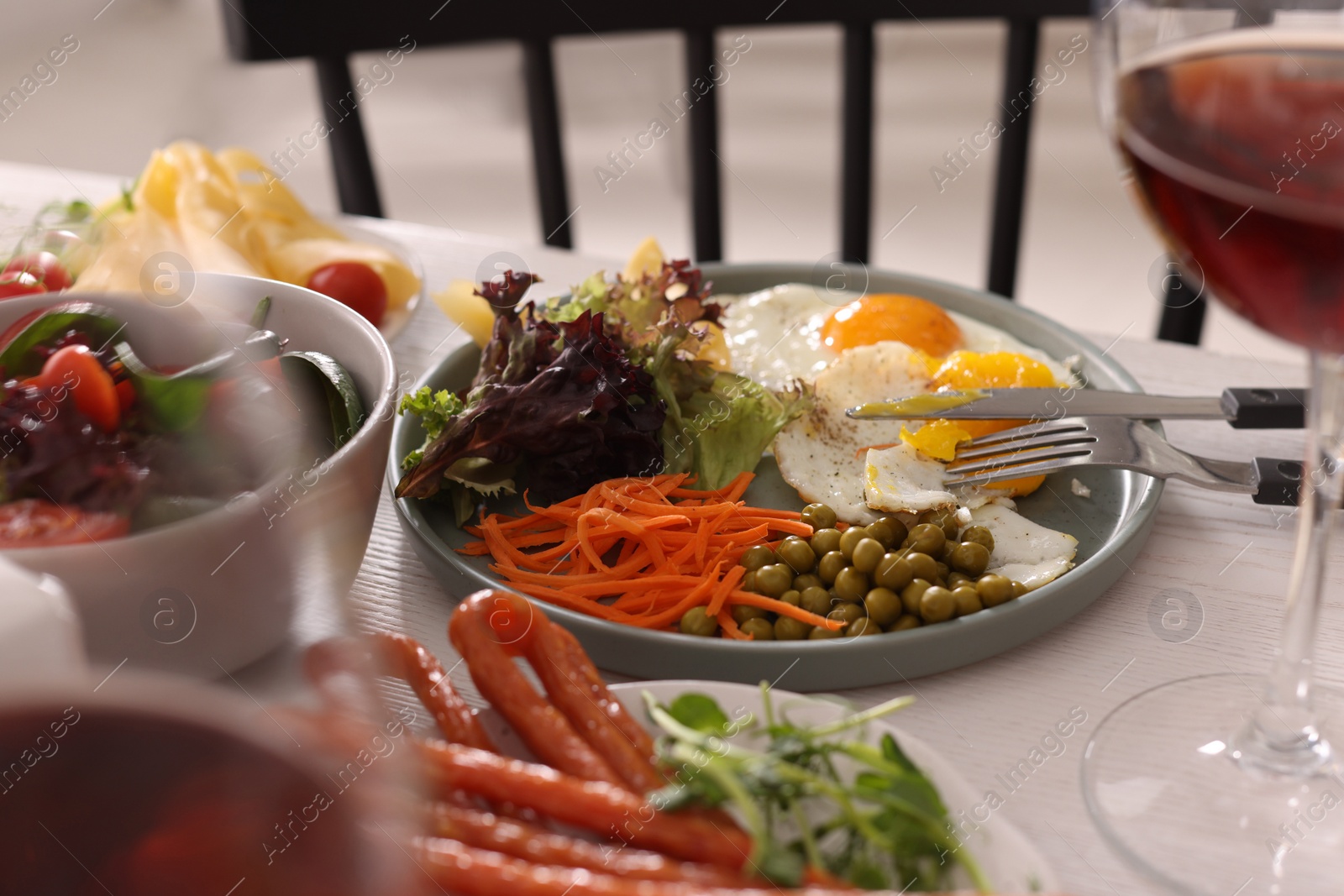 Photo of Many different dishes served on buffet table for brunch