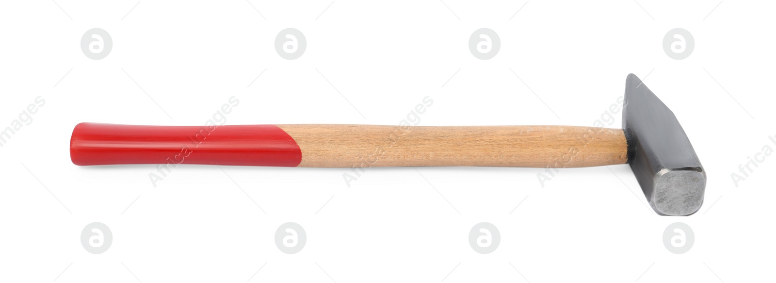 Photo of New hammer with wooden handle isolated on white