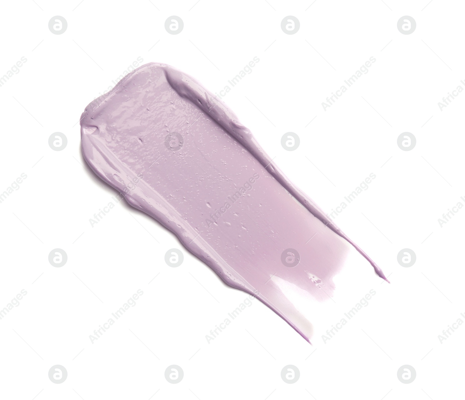 Photo of Stroke of purple color correcting concealer on white background, top view