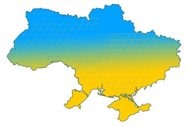 Ukraine outline with color of national flag on white background, illustration