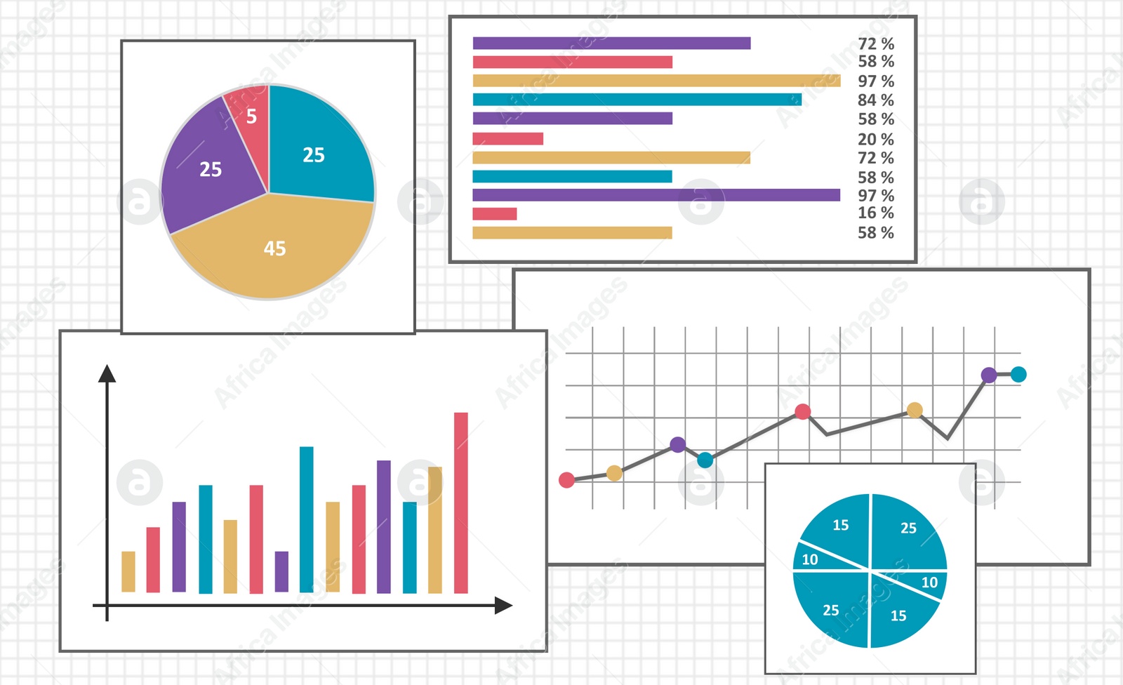 Illustration of Set of different charts on squared paper