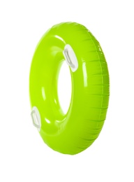 Photo of Bright inflatable ring on white background. Summer holidays