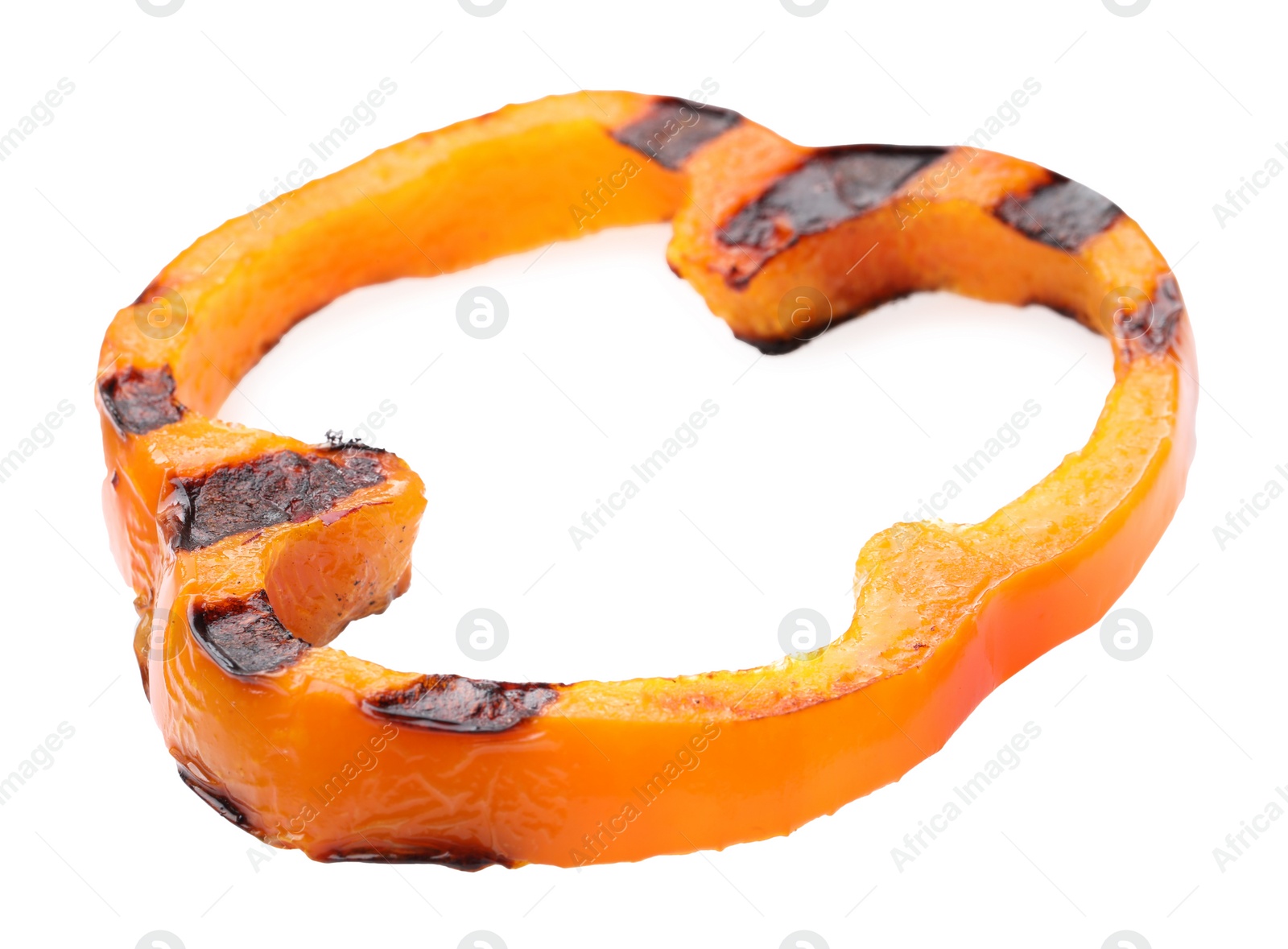 Photo of Slice of grilled orange pepper isolated on white