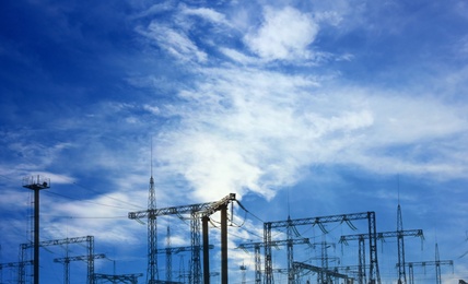 Modern electrical substation outdoors on sunny day