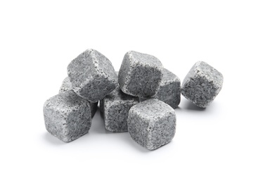 Classic grey whiskey stones on white background