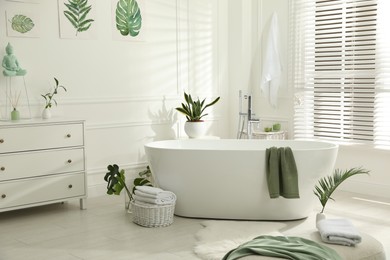 Stylish bathroom interior with green plants. Home design