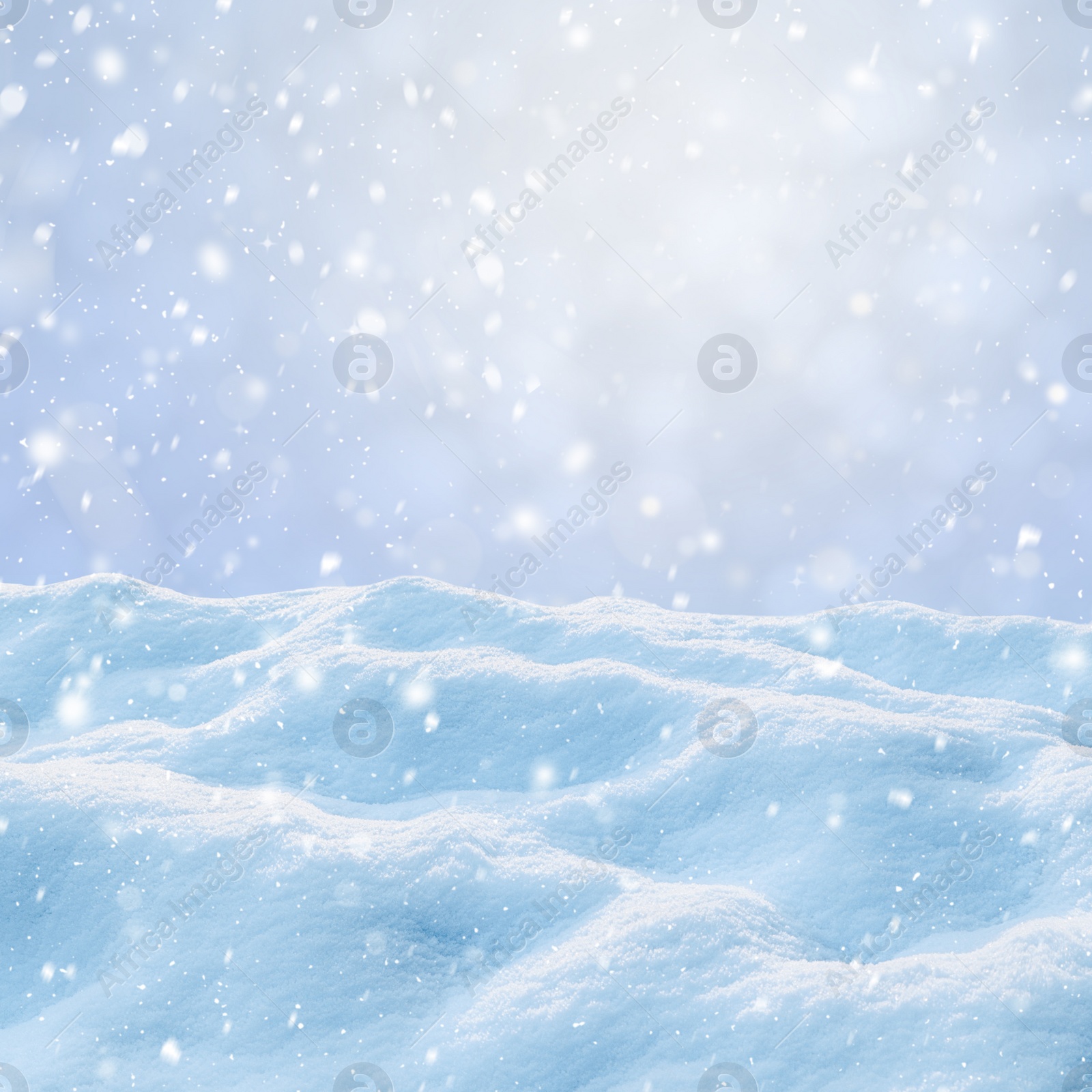 Image of Winter card design. Beautiful fluffy snow outdoors