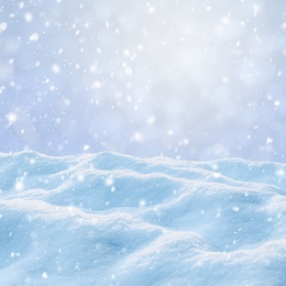 Winter card design. Beautiful fluffy snow outdoors