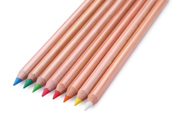 Colorful pastel pencils isolated on white. Drawing supplies