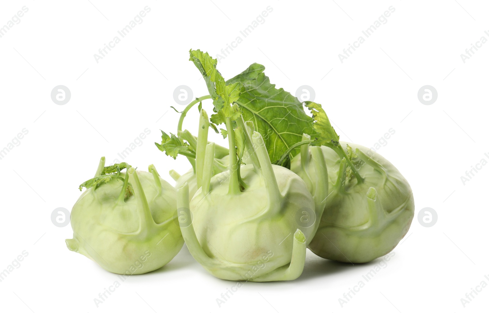 Photo of Whole ripe kohlrabi plants on white background