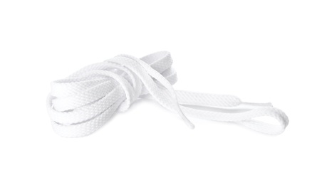 Photo of New shoe lace isolated on white. Stylish accessory